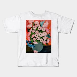 Some lovely pink flowers in a turquoise vase Kids T-Shirt